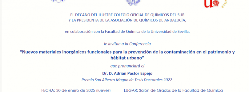 CONFERENCIA: “Nuevos materiales inorgánicos funcionales para la prevención de la contaminación en el patrimonio y hábitat urbano”