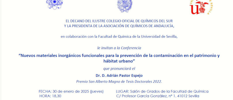 CONFERENCIA: “Nuevos materiales inorgánicos funcionales para la prevención de la contaminación en el patrimonio y hábitat urbano”